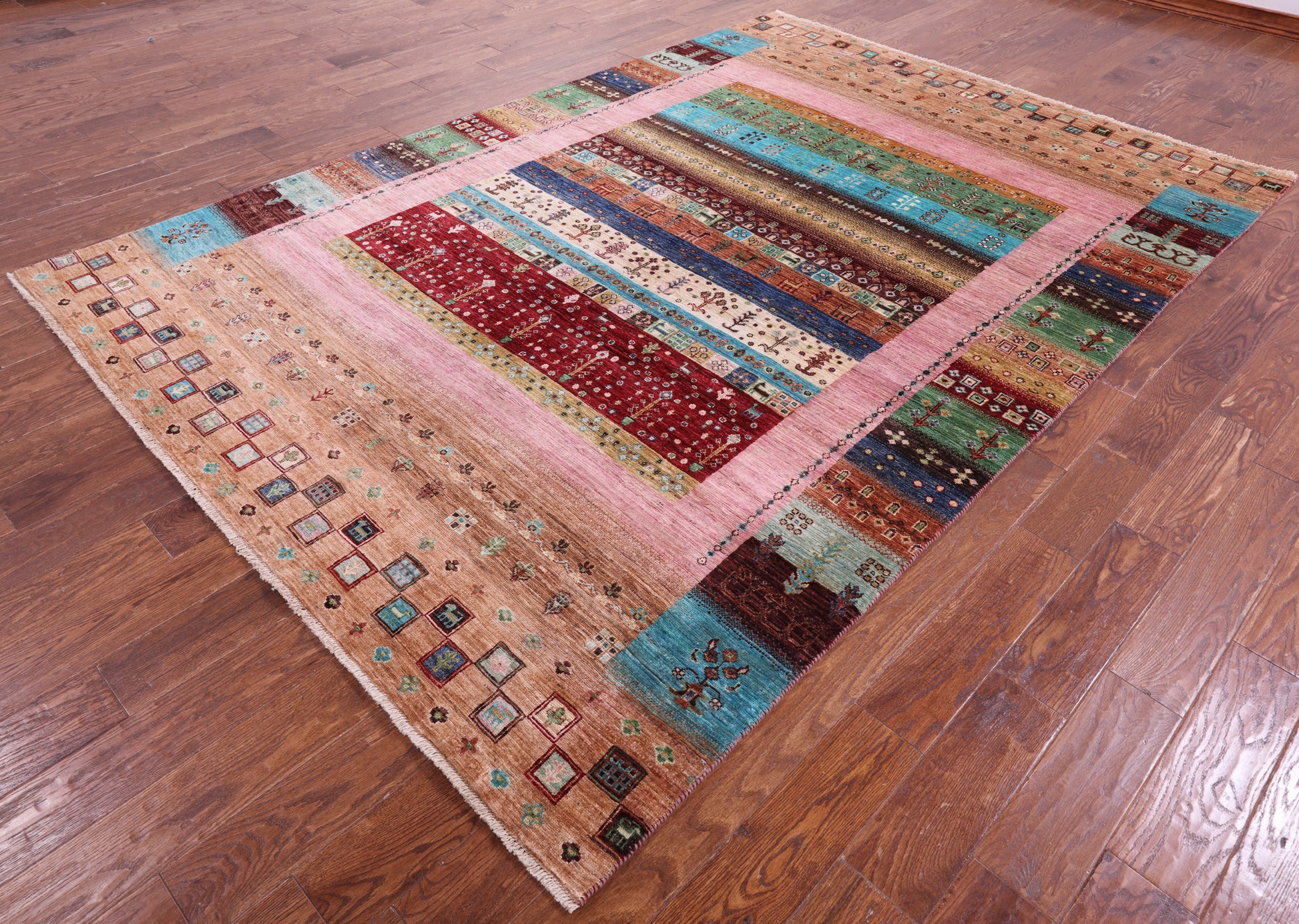 Tribal Persian Gabbeh Hand Knotted Wool Rug - 6' 10" X 9' 11" - Golden Nile