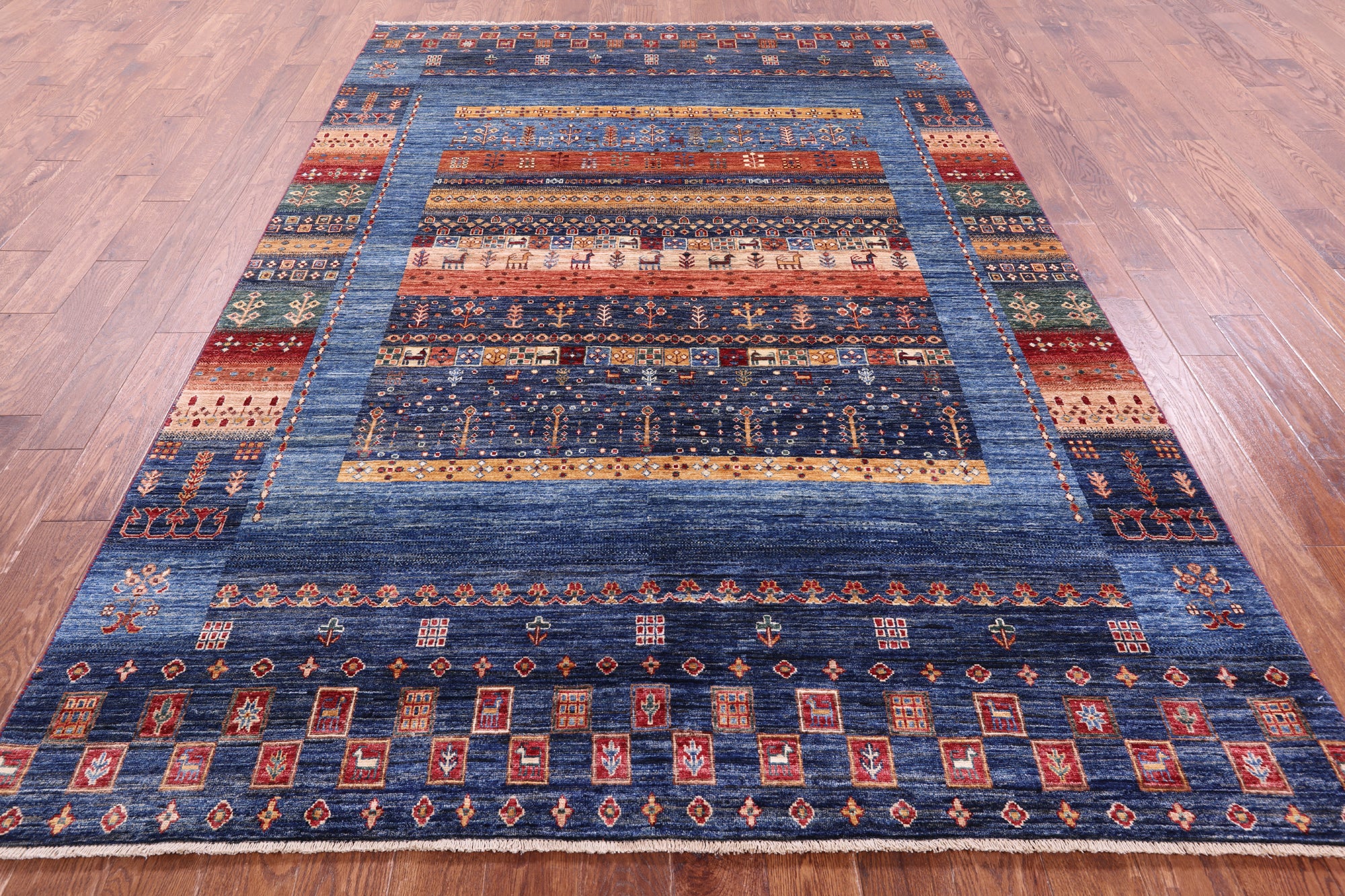 Tribal Persian Gabbeh Hand Knotted Wool Rug - 6' 9" X 9' 7" - Golden Nile
