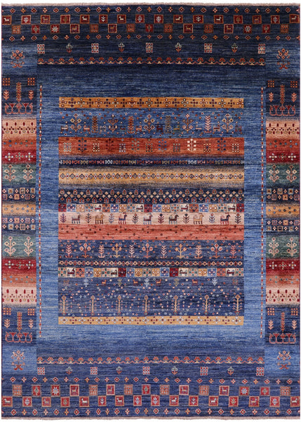 Tribal Persian Gabbeh Hand Knotted Wool Rug - 6' 9" X 9' 7" - Golden Nile