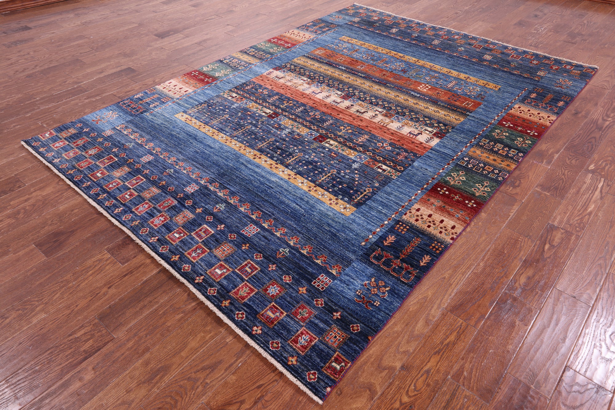 Tribal Persian Gabbeh Hand Knotted Wool Rug - 6' 9" X 9' 7" - Golden Nile