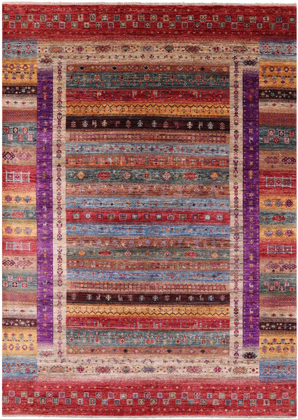 Tribal Persian Gabbeh Hand Knotted Wool Rug - 7' 0" X 10' 0" - Golden Nile