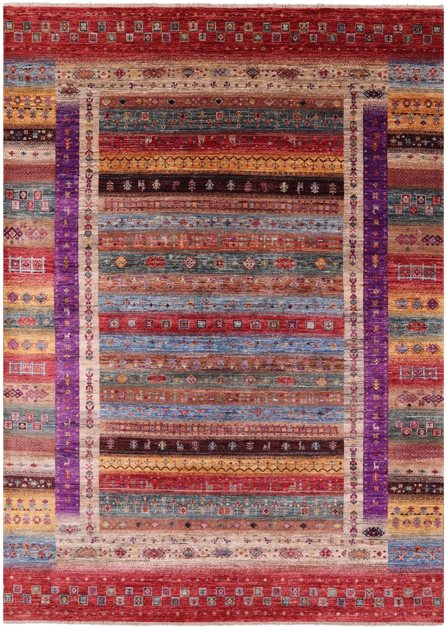 Tribal Persian Gabbeh Hand Knotted Wool Rug - 7' 0" X 10' 0" - Golden Nile