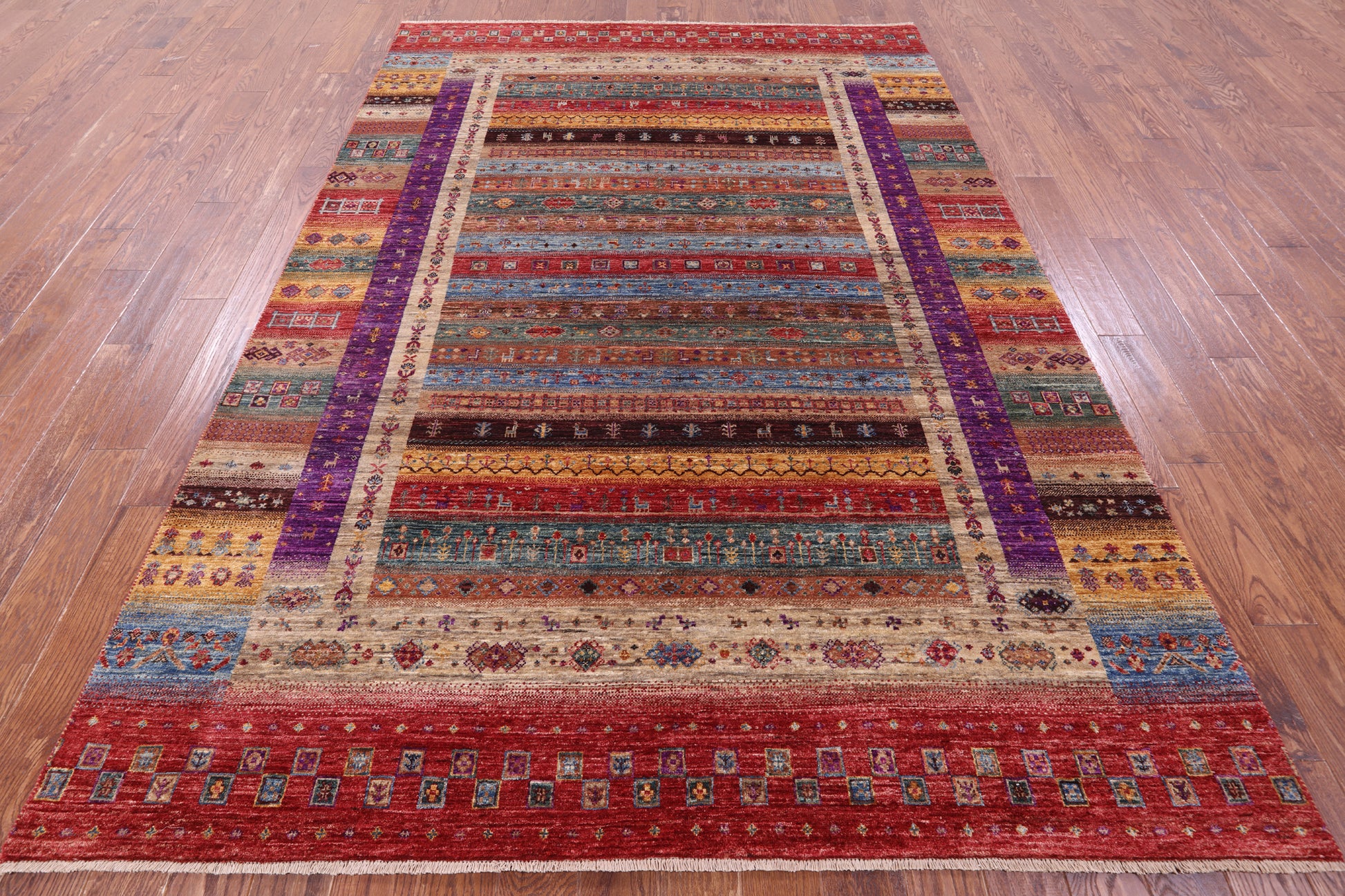 Tribal Persian Gabbeh Hand Knotted Wool Rug - 7' 0" X 10' 0" - Golden Nile