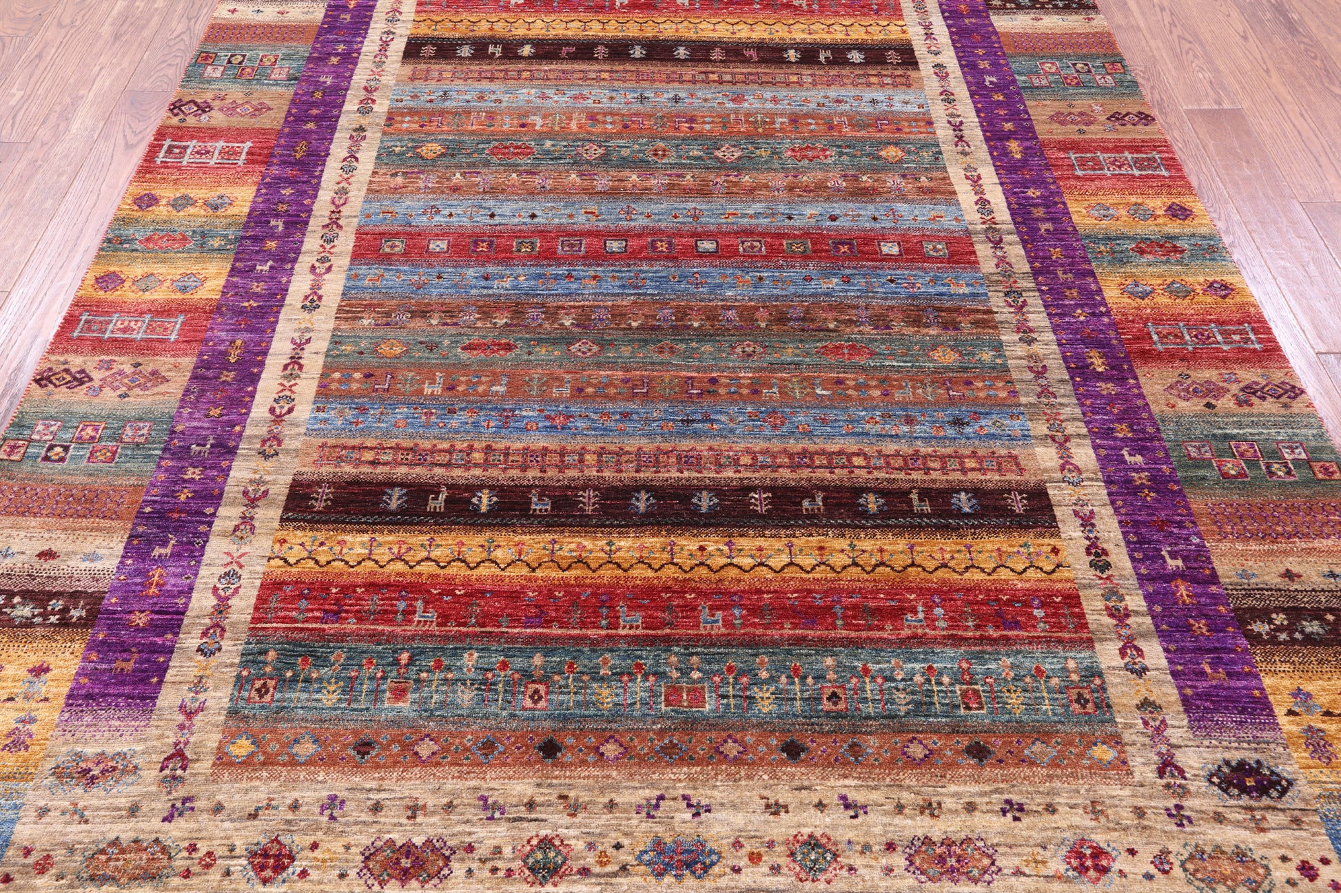 Tribal Persian Gabbeh Hand Knotted Wool Rug - 7' 0" X 10' 0" - Golden Nile