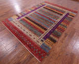 Tribal Persian Gabbeh Hand Knotted Wool Rug - 7' 0" X 10' 0" - Golden Nile