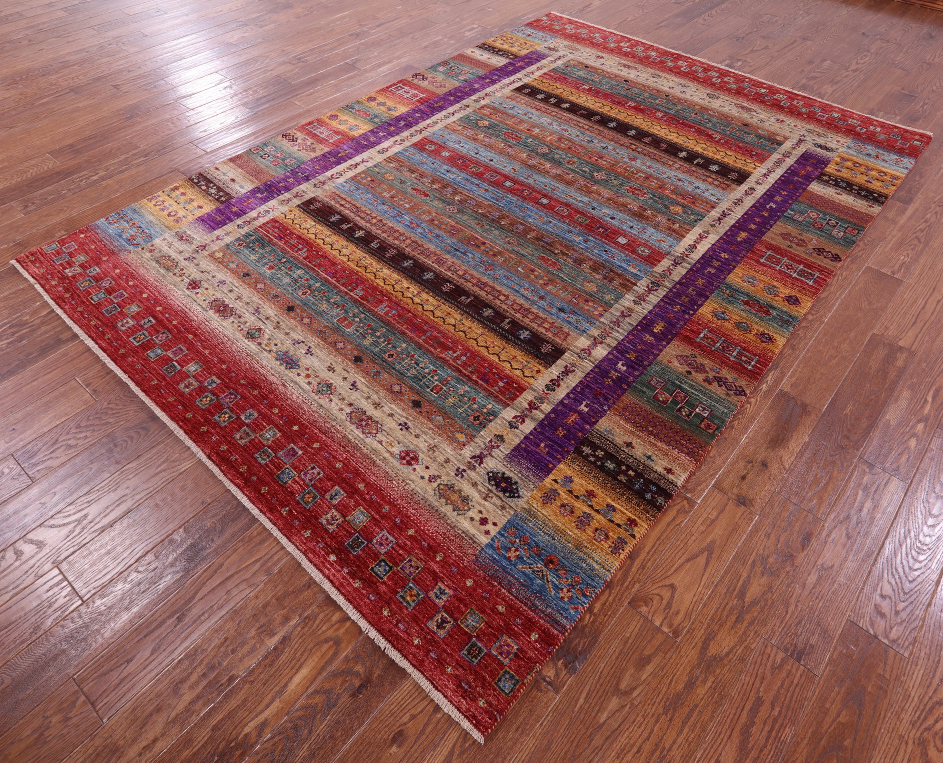Tribal Persian Gabbeh Hand Knotted Wool Rug - 7' 0" X 10' 0" - Golden Nile