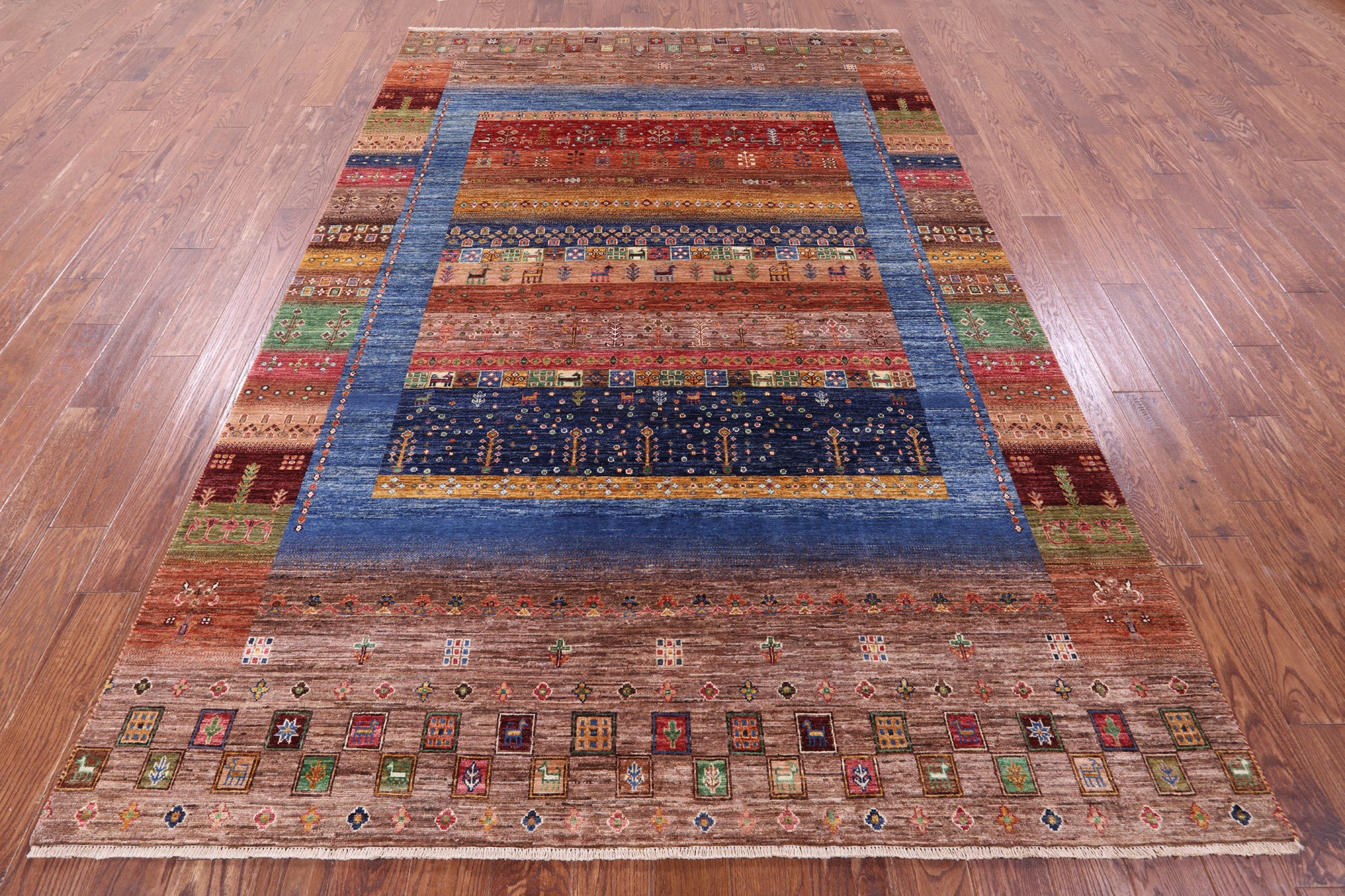 Tribal Persian Gabbeh Hand Knotted Wool Rug - 6' 9" X 10' 0" - Golden Nile