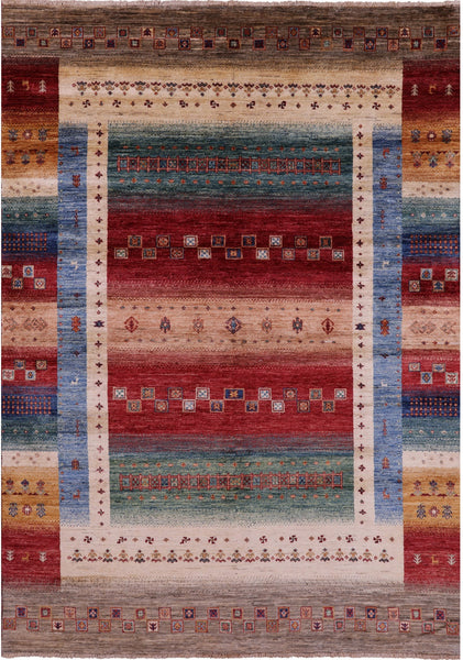 Tribal Persian Gabbeh Hand Knotted Wool Rug - 5' 9" X 8' 1" - Golden Nile