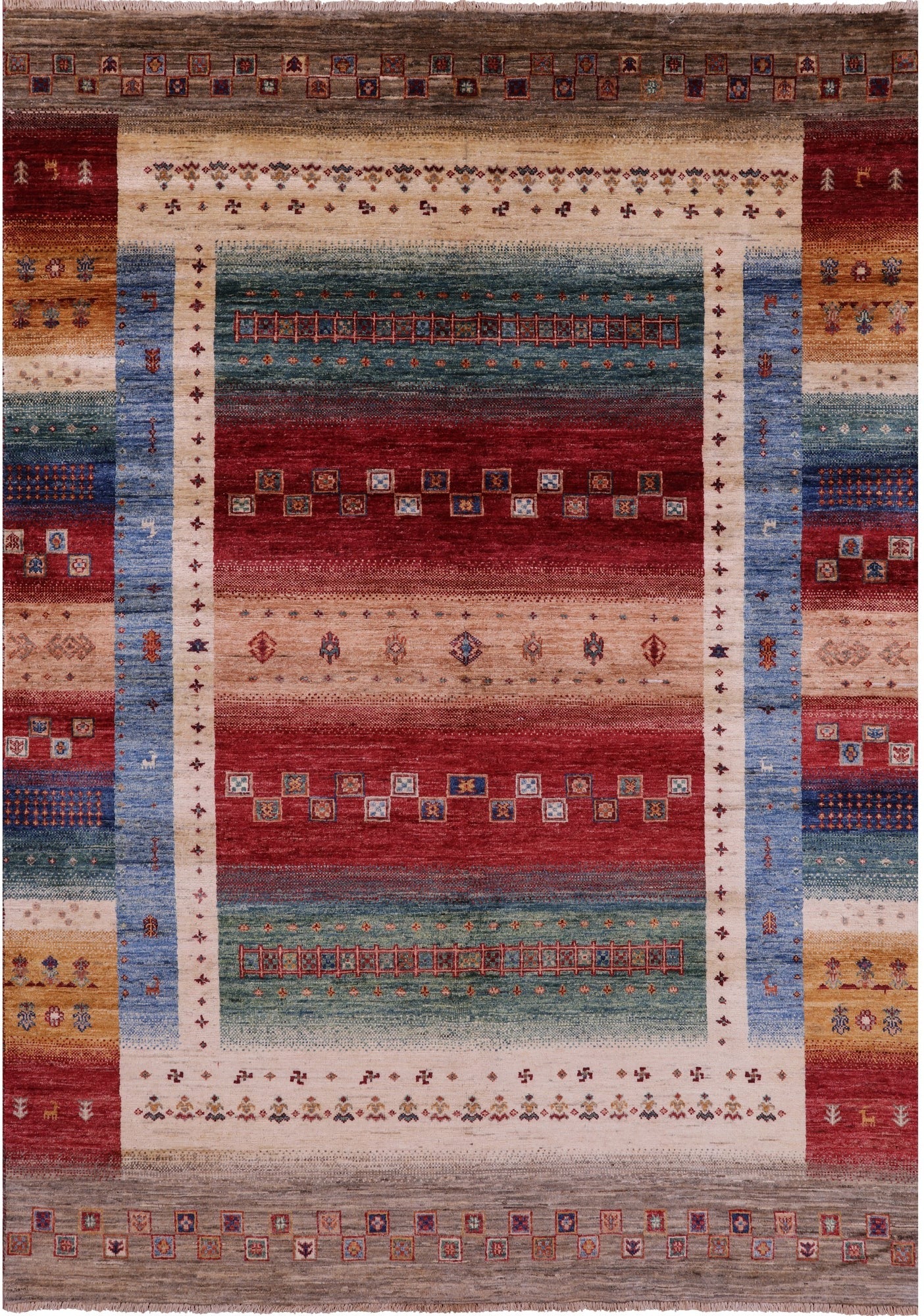 Tribal Persian Gabbeh Hand Knotted Wool Rug - 5' 9" X 8' 1" - Golden Nile