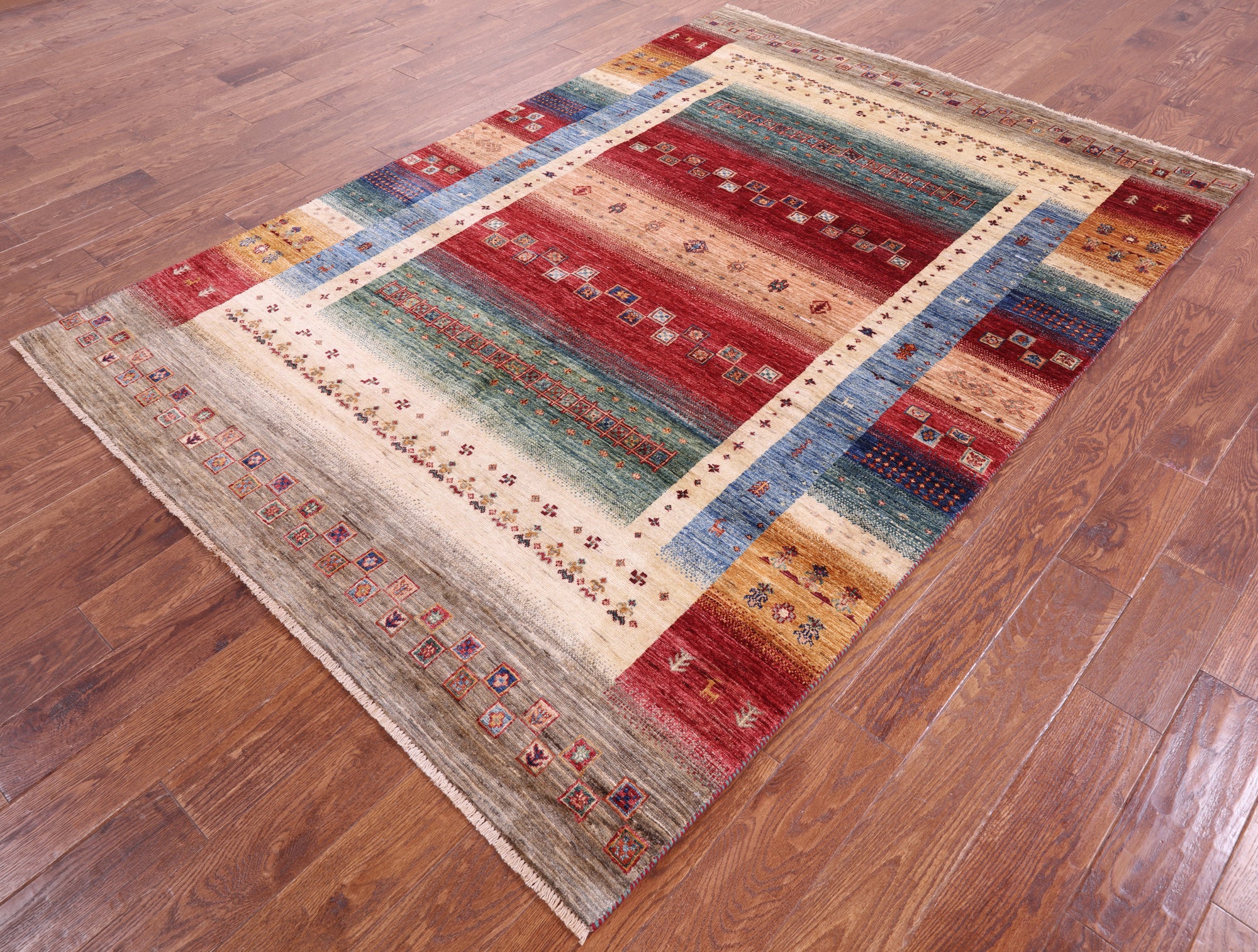 Tribal Persian Gabbeh Hand Knotted Wool Rug - 5' 9" X 8' 1" - Golden Nile