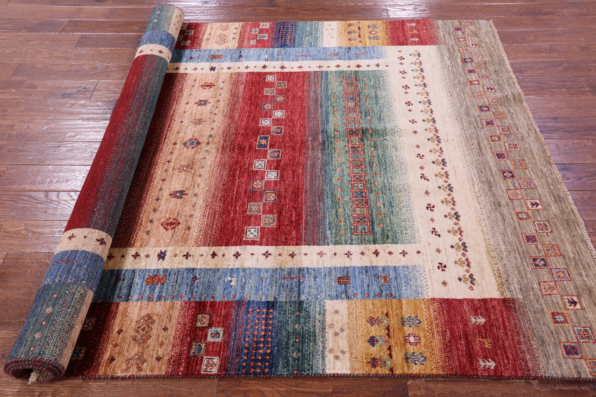 Tribal Persian Gabbeh Hand Knotted Wool Rug - 5' 9" X 8' 1" - Golden Nile