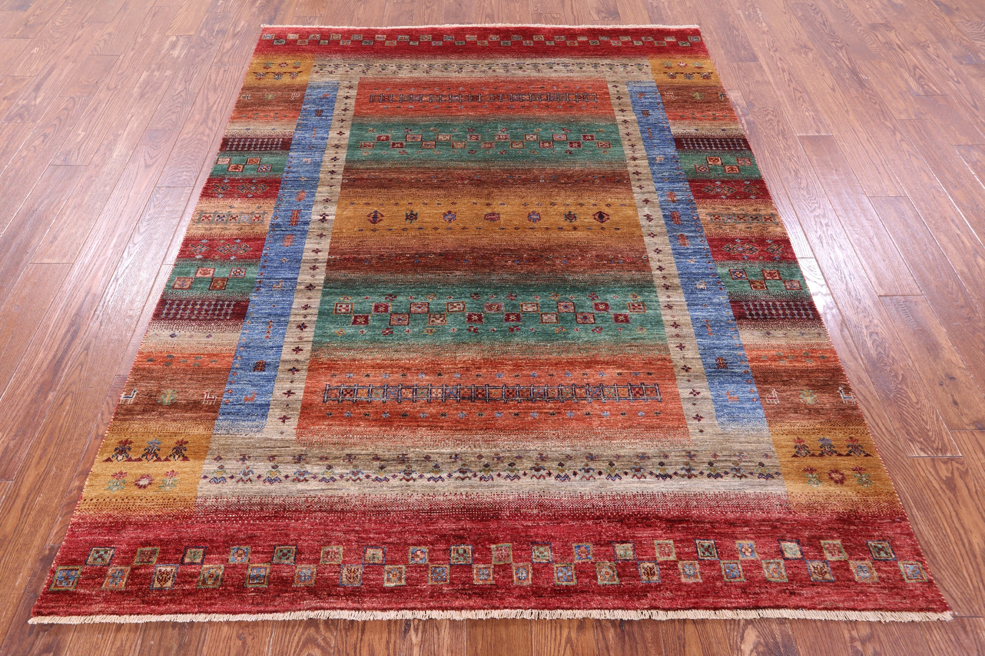 Tribal Persian Gabbeh Hand Knotted Wool Rug - 6' 0" X 7' 6" - Golden Nile