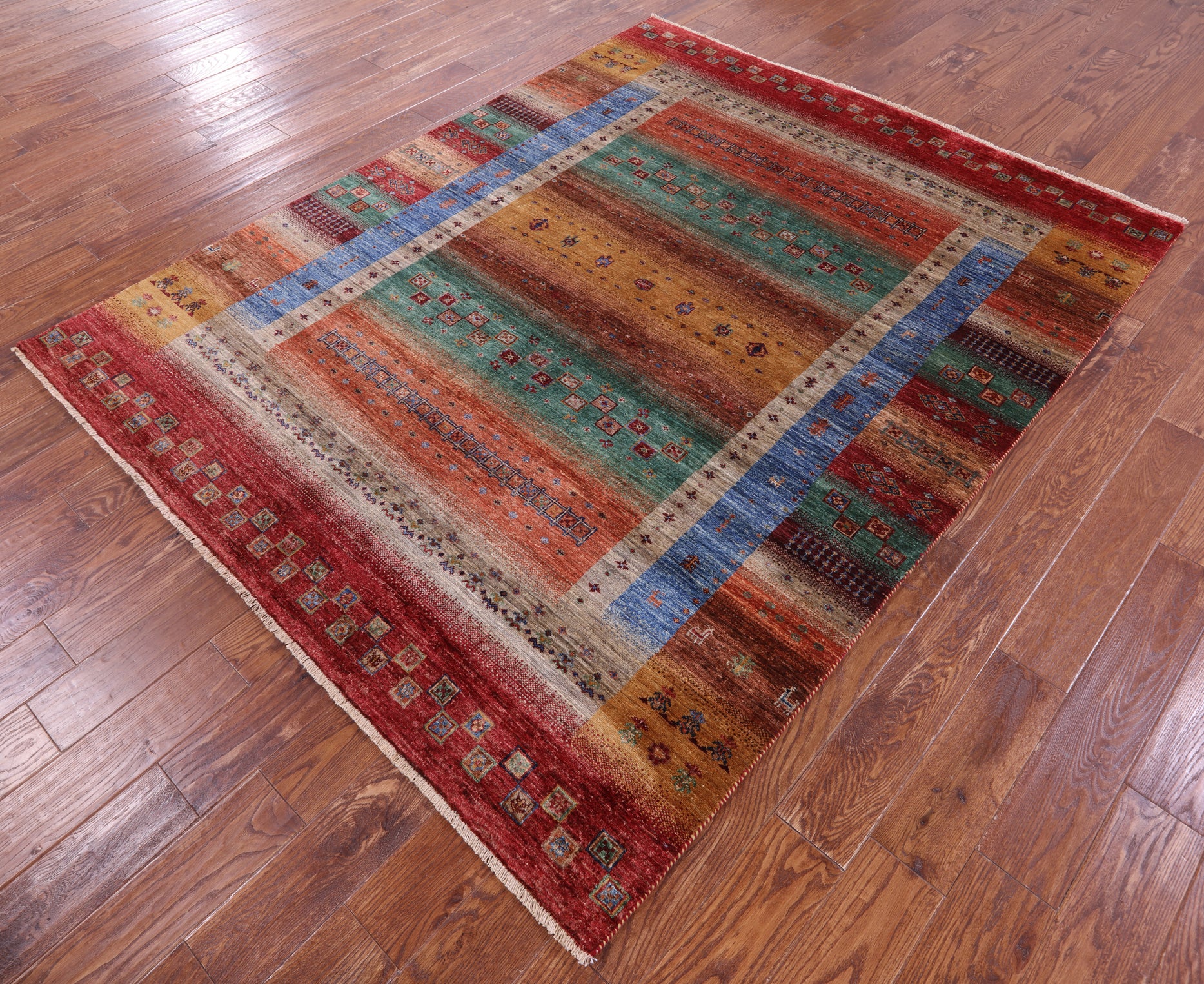 Tribal Persian Gabbeh Hand Knotted Wool Rug - 6' 0" X 7' 6" - Golden Nile