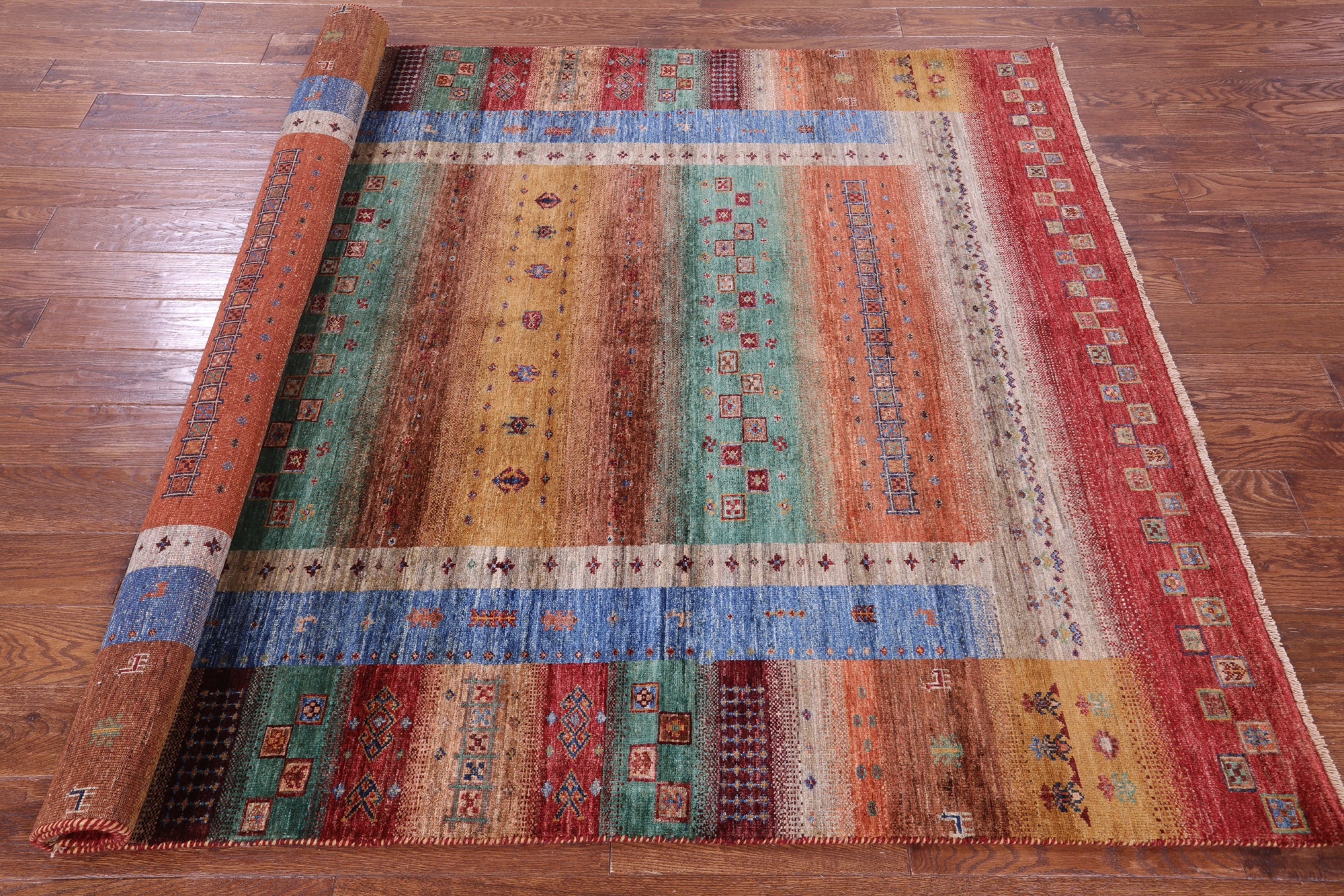 Tribal Persian Gabbeh Hand Knotted Wool Rug - 6' 0" X 7' 6" - Golden Nile