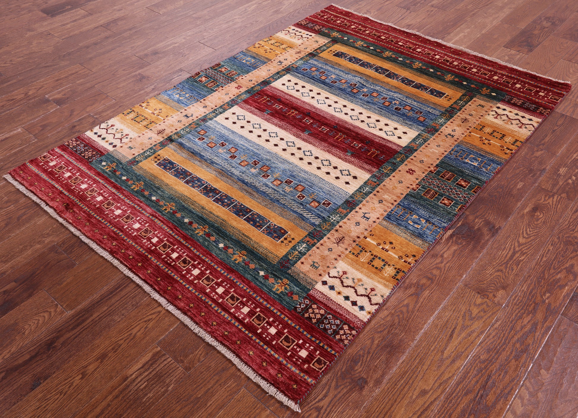 Persian Gabbeh Tribal Hand Knotted Wool Rug - 4' 3" X 6' 0" - Golden Nile