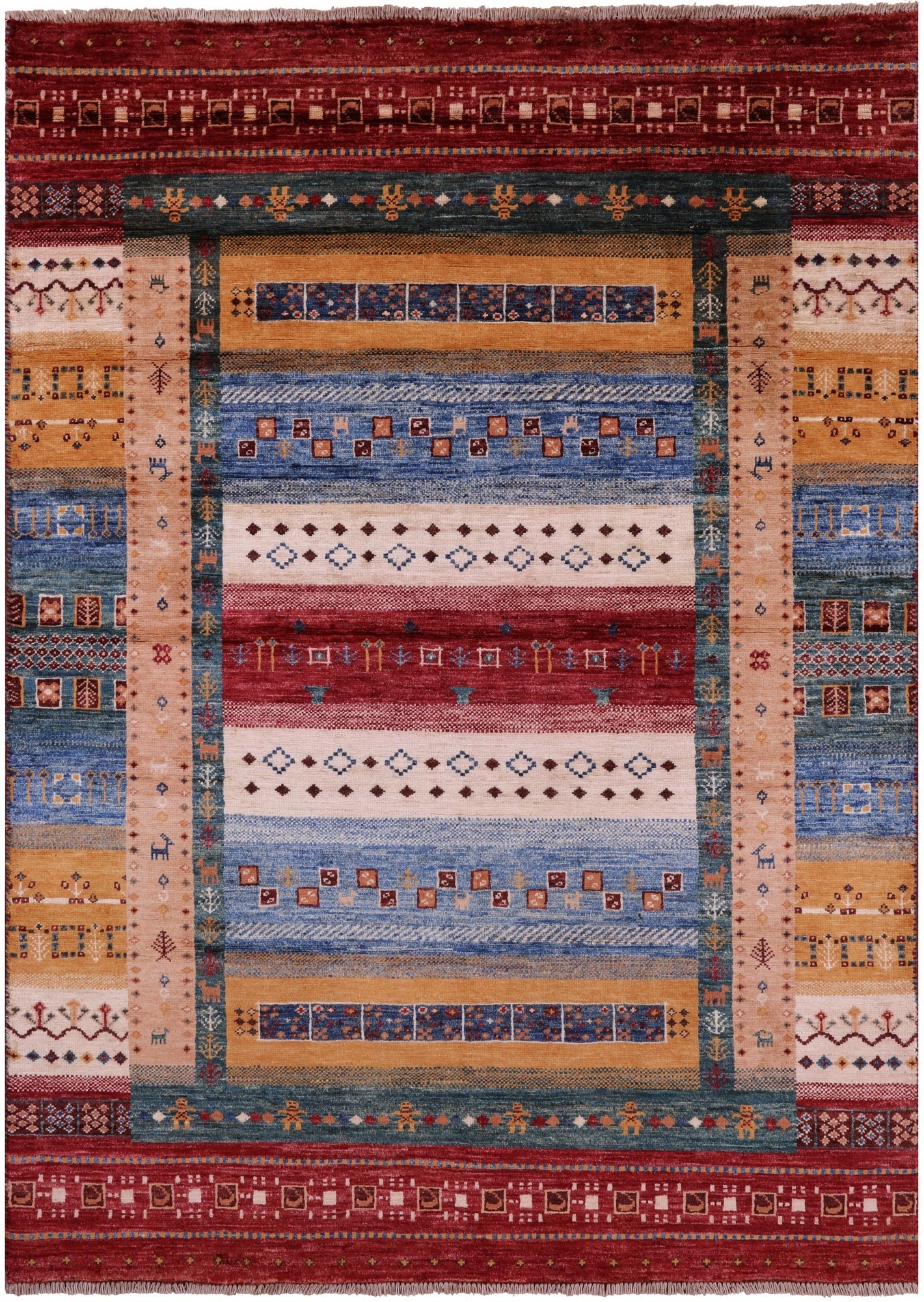 Persian Gabbeh Tribal Hand Knotted Wool Rug - 4' 3" X 6' 0" - Golden Nile