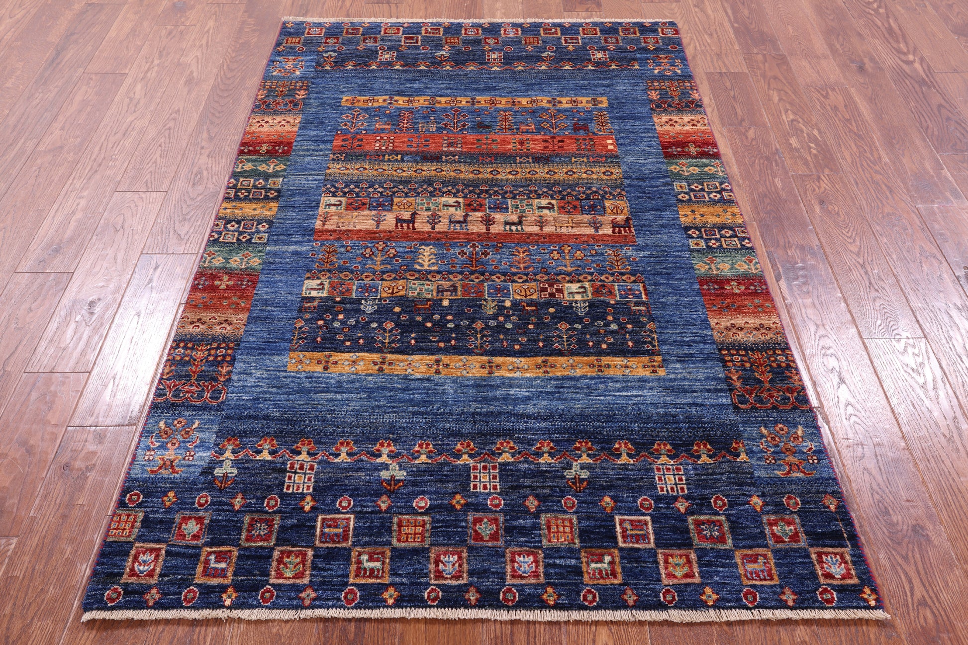 Persian Tribal Gabbeh Hand Knotted Wool Rug - 4' 1" X 6' 2" - Golden Nile