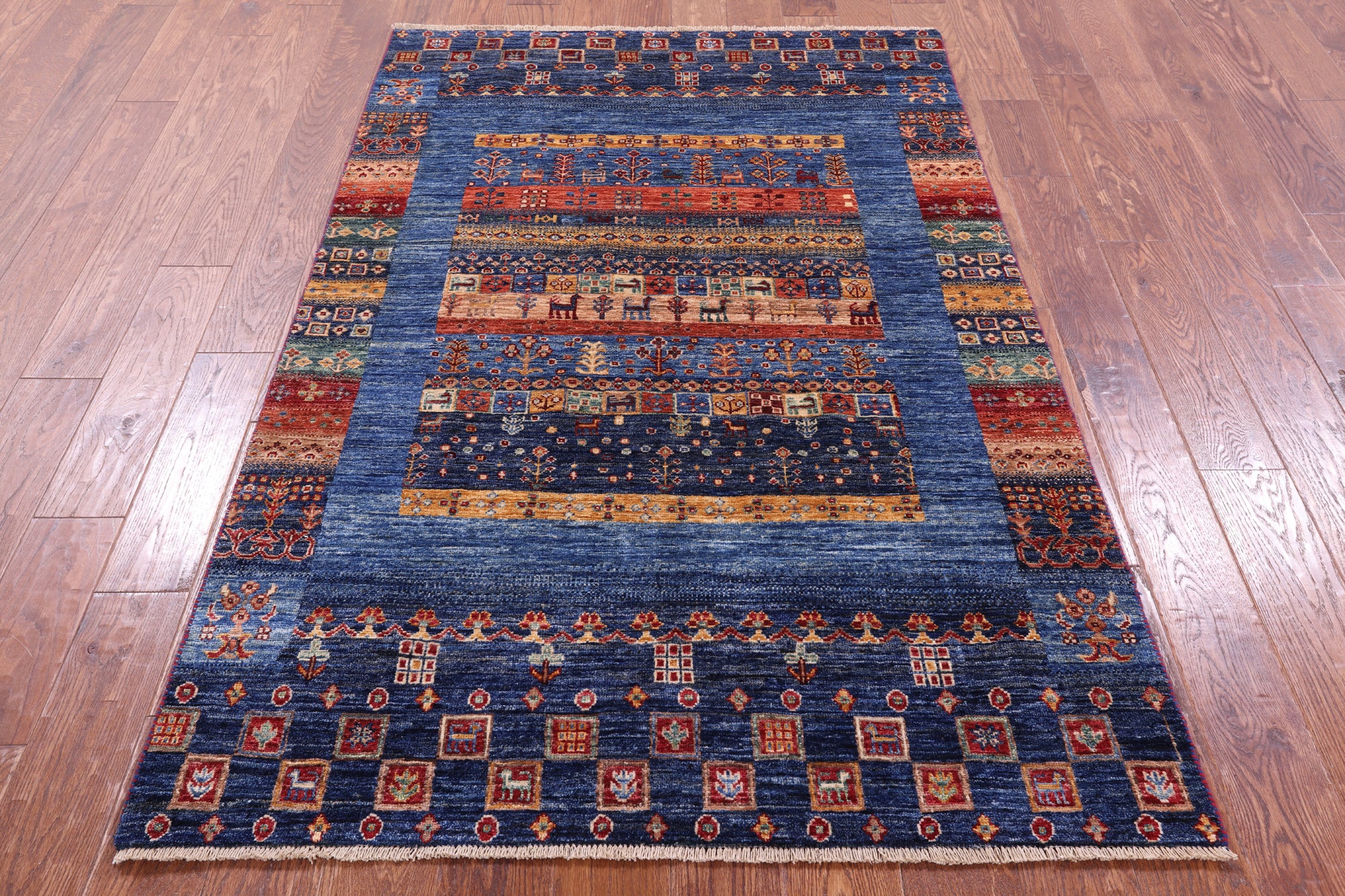 Persian Tribal Gabbeh Hand Knotted Wool Rug - 4' 1" X 6' 2" - Golden Nile