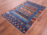 Persian Tribal Gabbeh Hand Knotted Wool Rug - 4' 1" X 6' 2" - Golden Nile