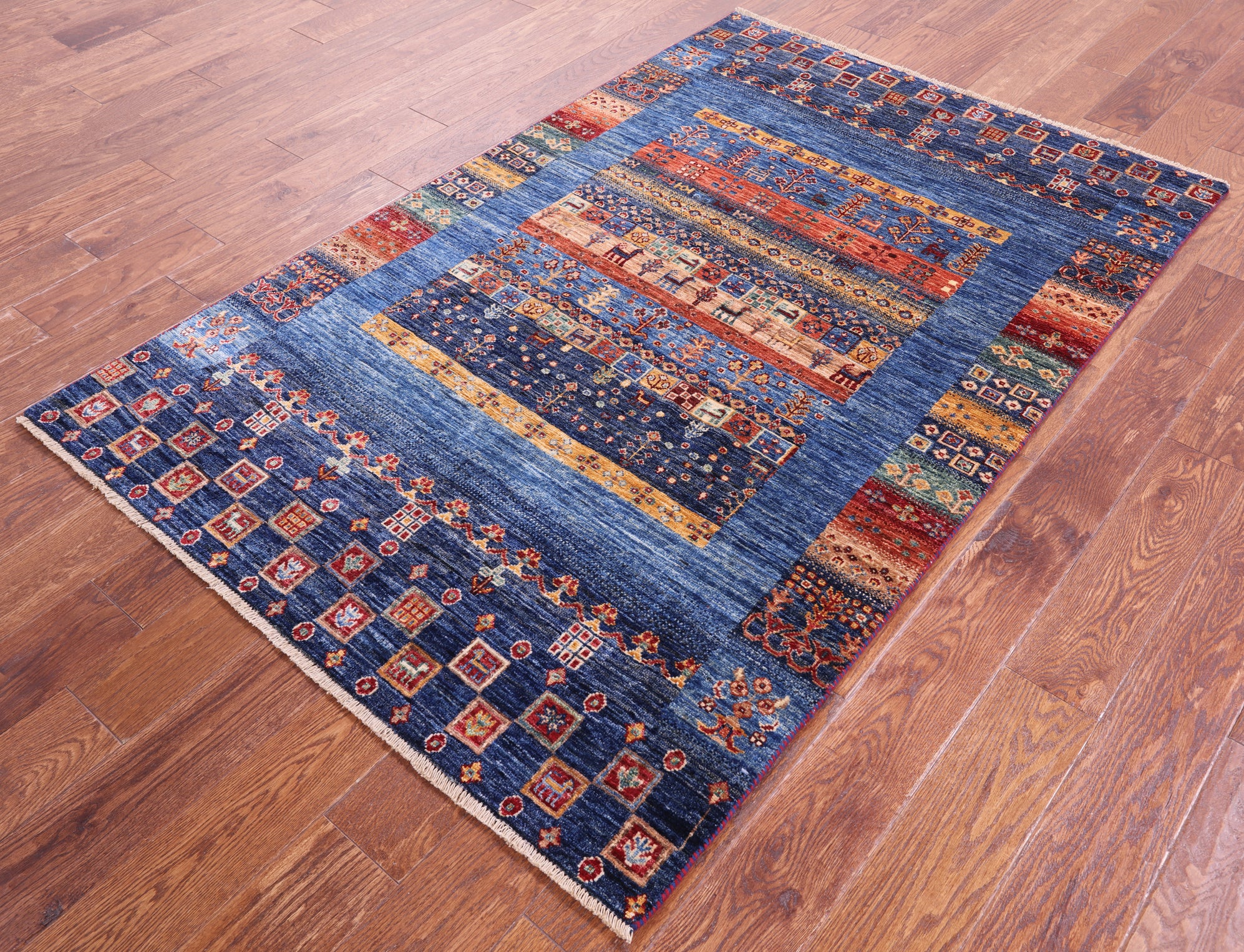 Persian Tribal Gabbeh Hand Knotted Wool Rug - 4' 1" X 6' 2" - Golden Nile