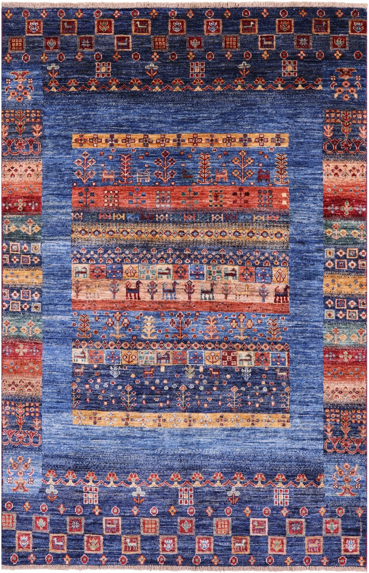 Persian Tribal Gabbeh Hand Knotted Wool Rug - 4' 1" X 6' 2" - Golden Nile