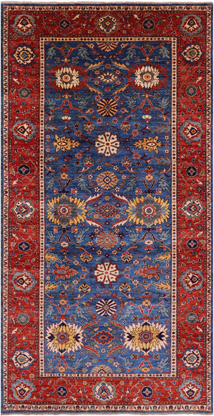 Blue Persian Fine Serapi Hand Knotted Wool Rug - 5' 11" X 12' 0" - Golden Nile