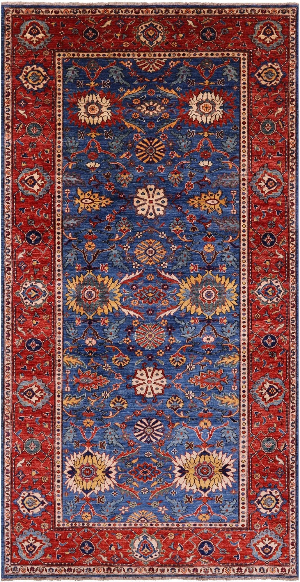 Blue Persian Fine Serapi Hand Knotted Wool Rug - 5' 11" X 12' 0" - Golden Nile