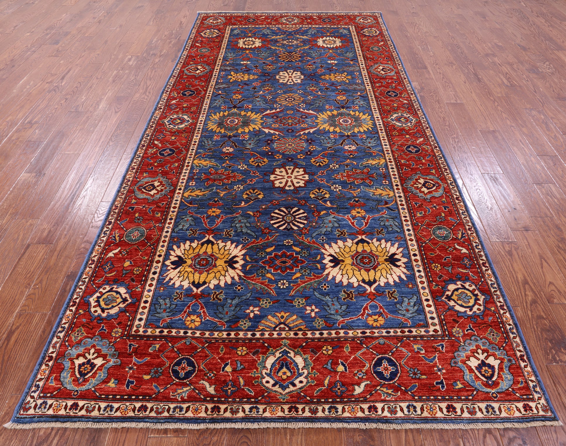 Blue Persian Fine Serapi Hand Knotted Wool Rug - 5' 11" X 12' 0" - Golden Nile
