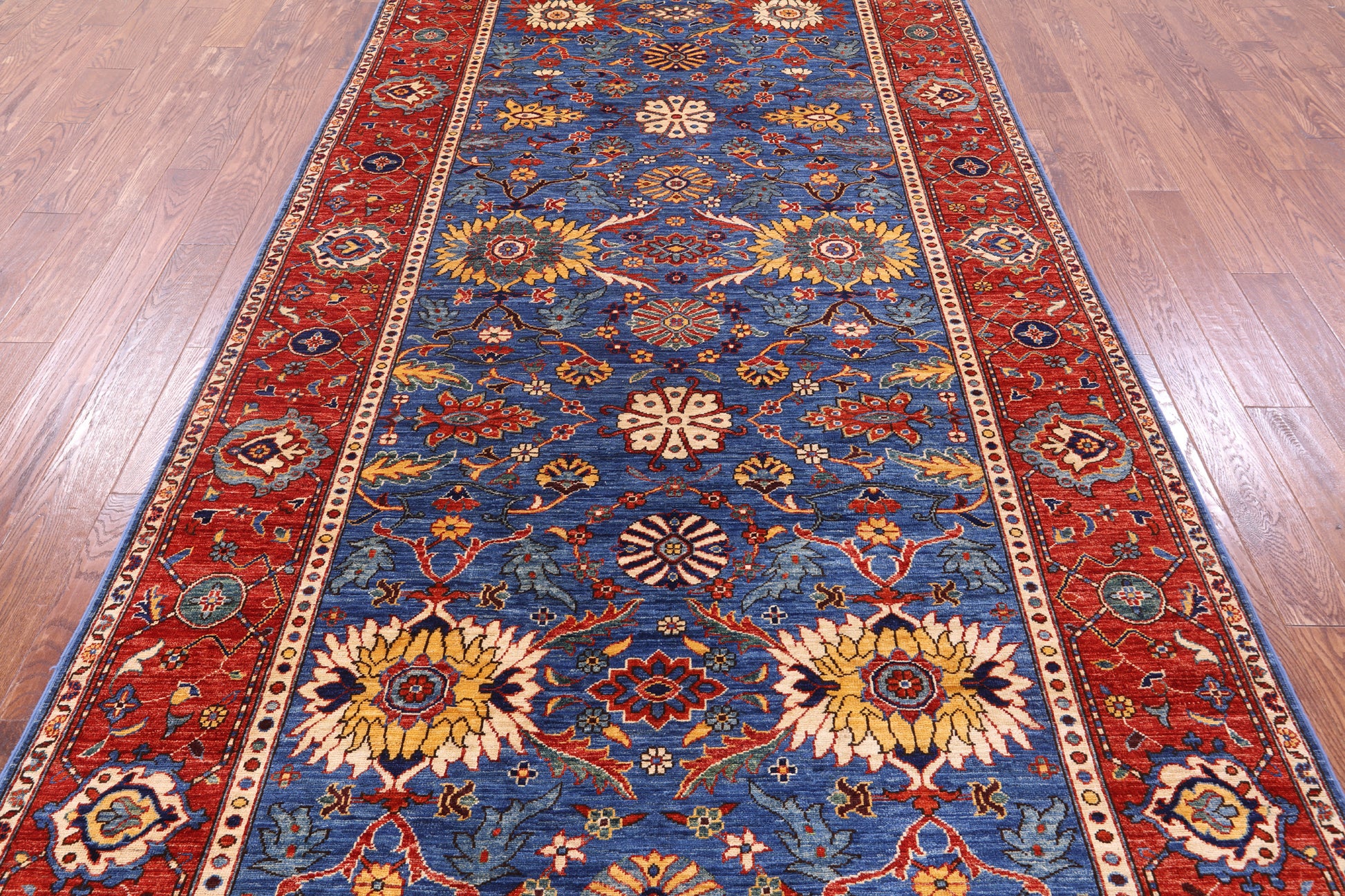 Blue Persian Fine Serapi Hand Knotted Wool Rug - 5' 11" X 12' 0" - Golden Nile