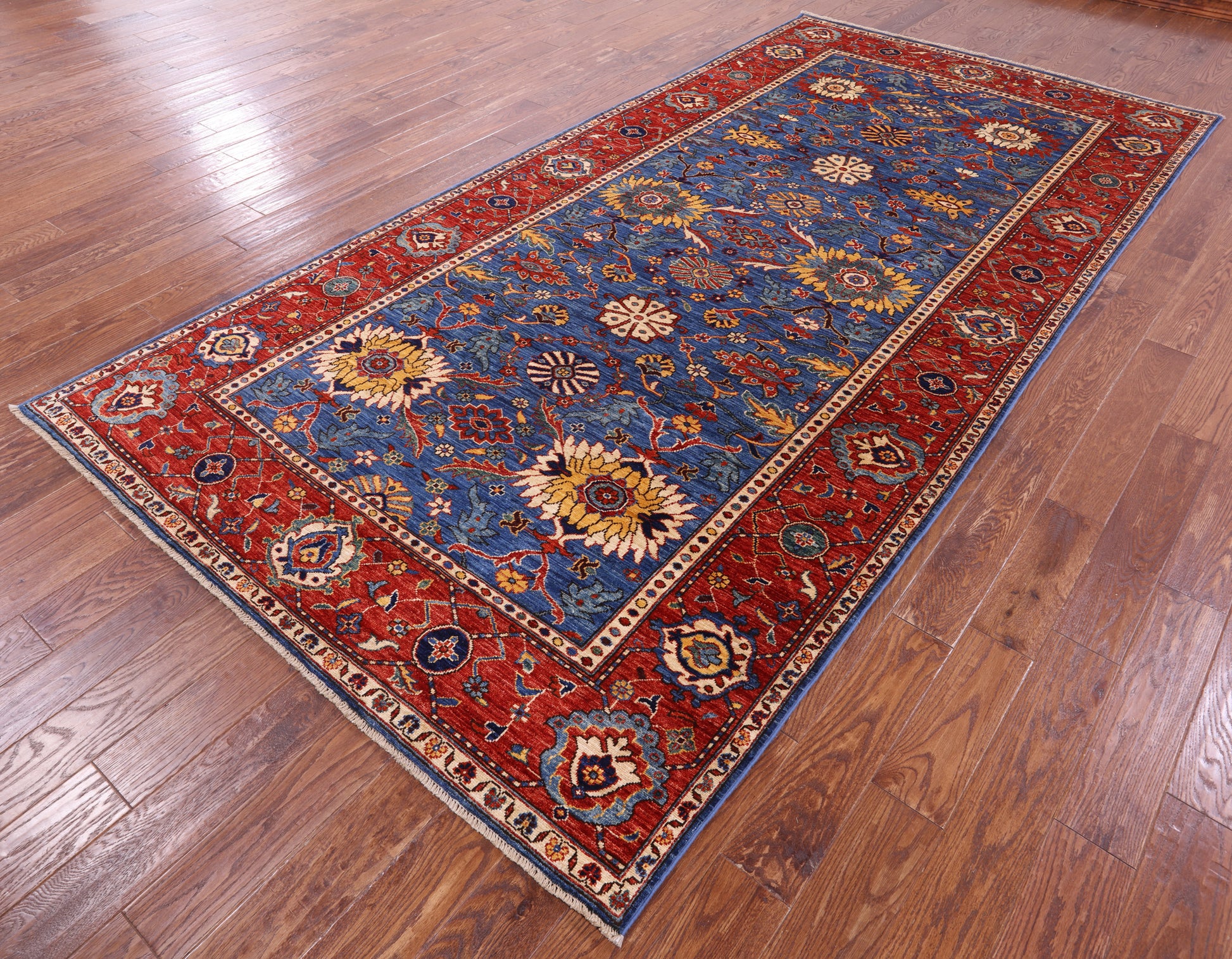 Blue Persian Fine Serapi Hand Knotted Wool Rug - 5' 11" X 12' 0" - Golden Nile