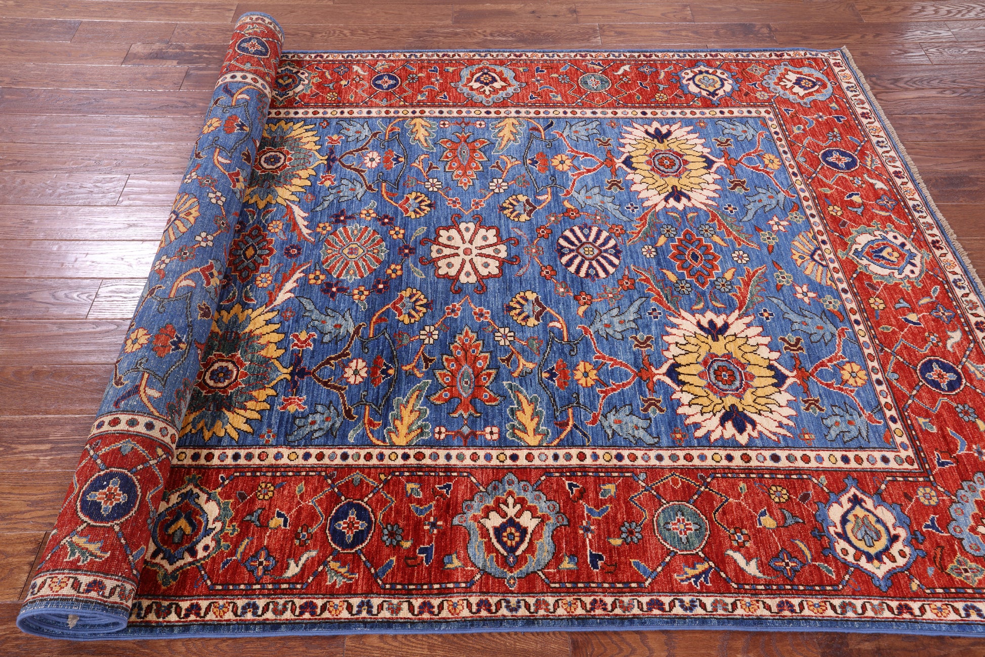 Blue Persian Fine Serapi Hand Knotted Wool Rug - 5' 11" X 12' 0" - Golden Nile
