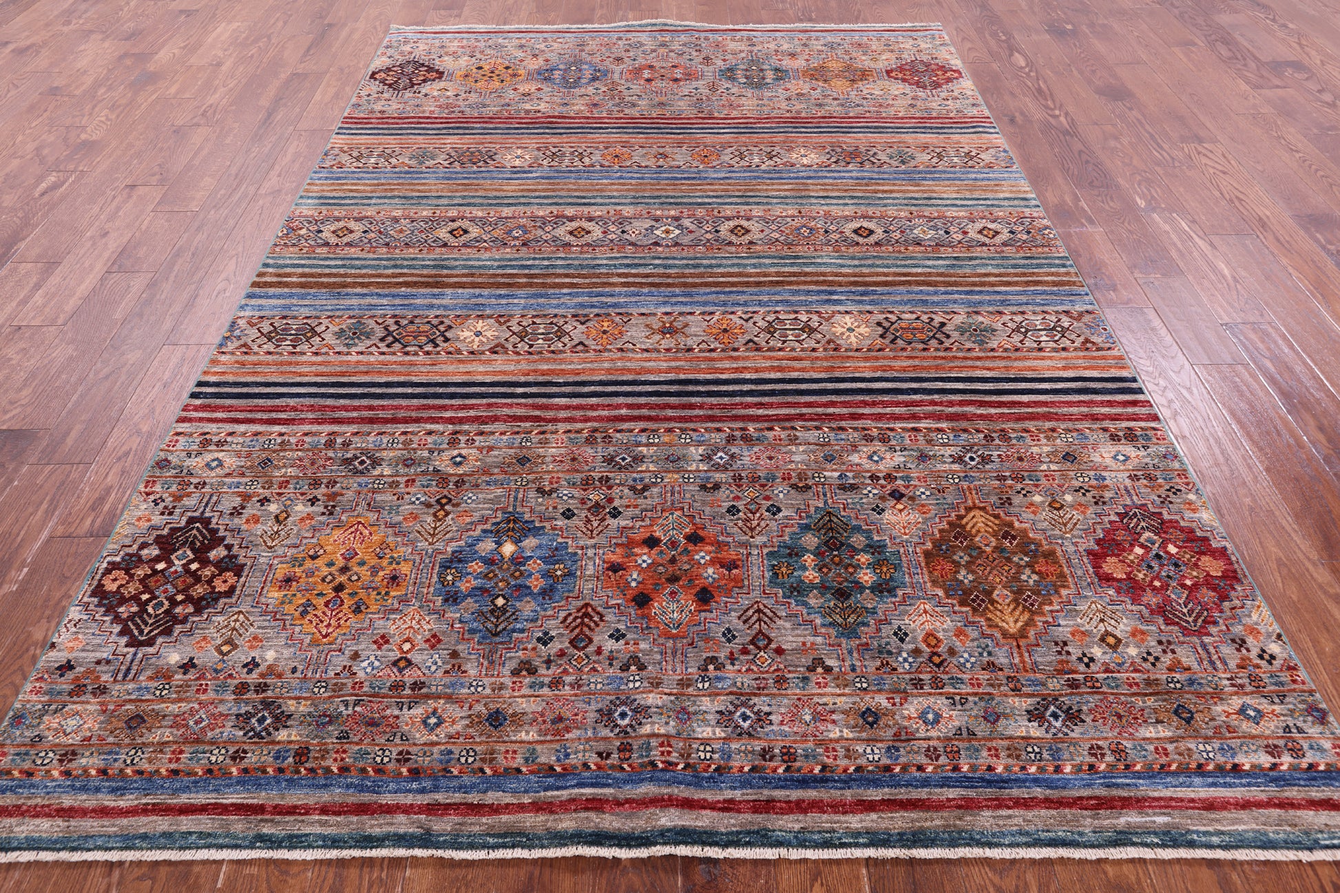Khorjin Persian Gabbeh Hand Knotted Wool Rug - 6' 8" X 9' 8" - Golden Nile