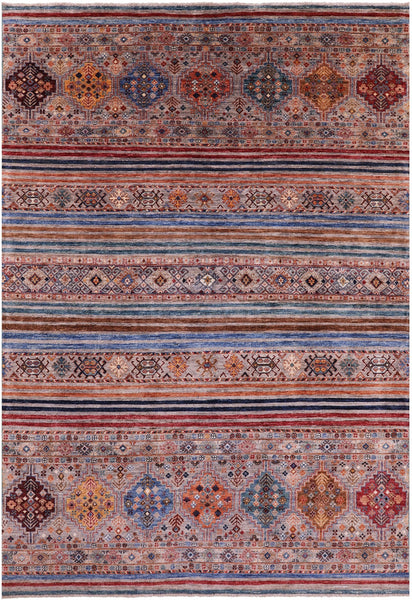 Khorjin Persian Gabbeh Hand Knotted Wool Rug - 6' 8" X 9' 8" - Golden Nile