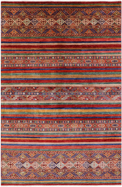 Khorjin Persian Gabbeh Hand Knotted Wool Rug - 6' 6" X 9' 8" - Golden Nile