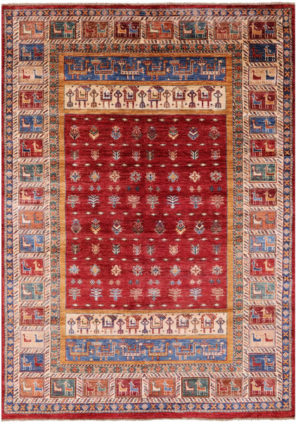 Tribal Persian Gabbeh Hand Knotted Wool Rug - 5' 7" X 8' 1" - Golden Nile