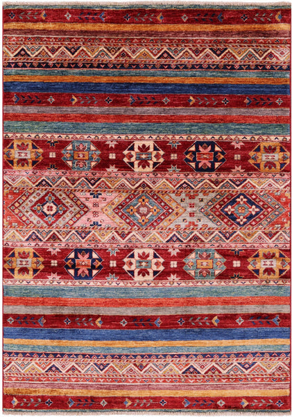 Khorjin Persian Gabbeh Hand Knotted Wool Rug - 4' 0" X 5' 8" - Golden Nile