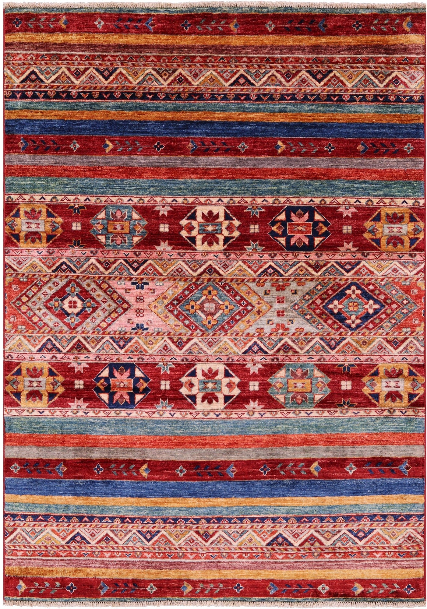Khorjin Persian Gabbeh Hand Knotted Wool Rug - 4' 0" X 5' 8" - Golden Nile