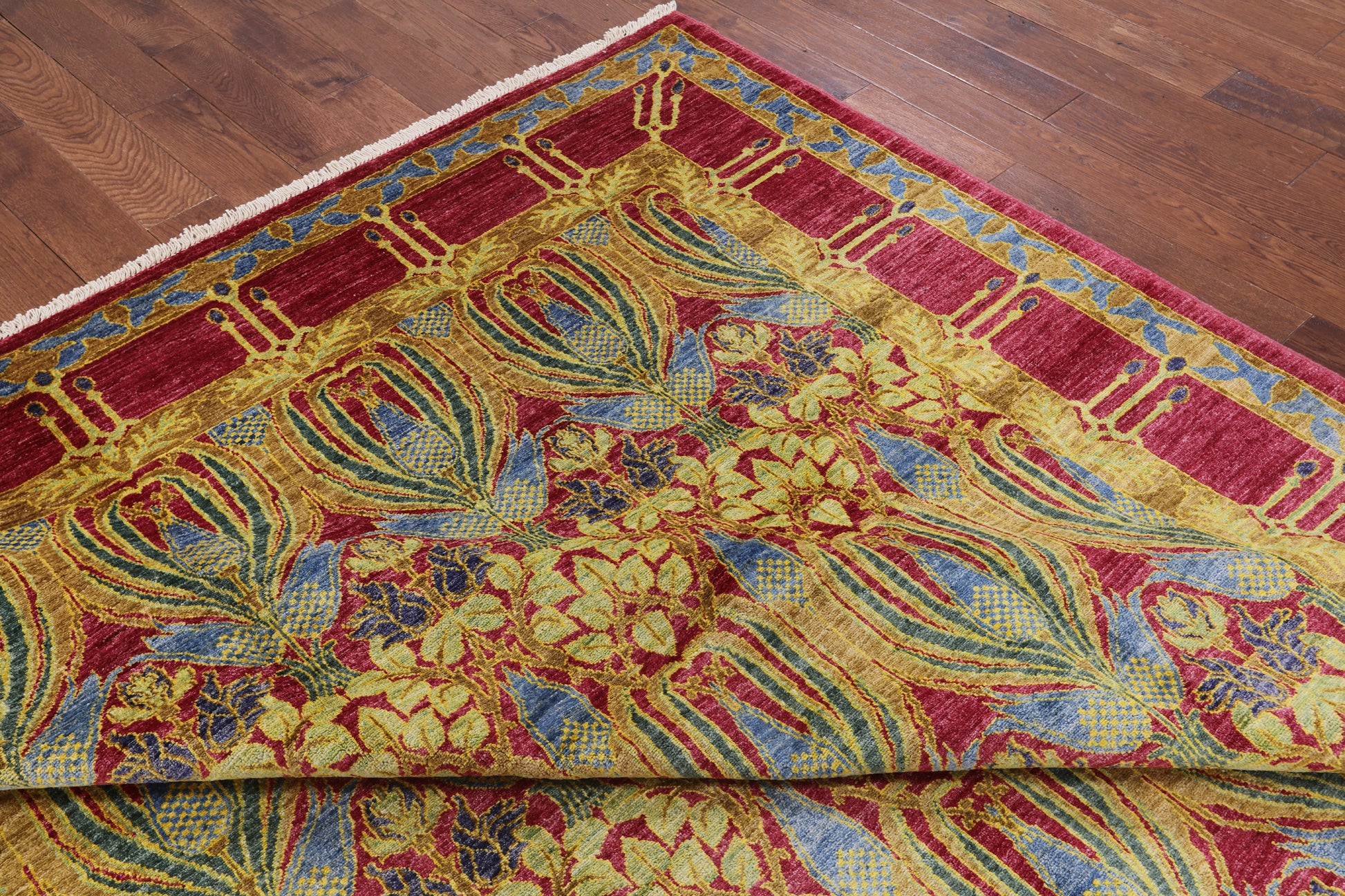 William Morris Hand Knotted Wool Area Rug - 8' 10" X 11' 7" - Golden Nile