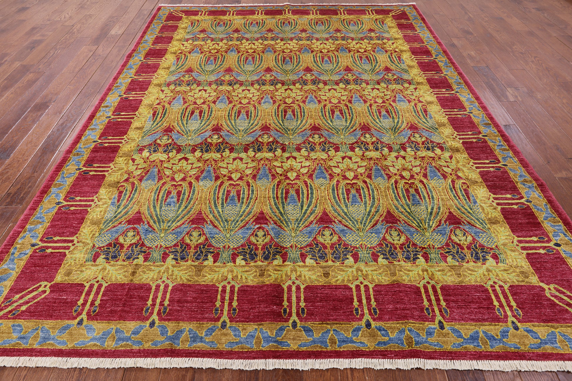 William Morris Hand Knotted Wool Area Rug - 8' 10" X 11' 7" - Golden Nile