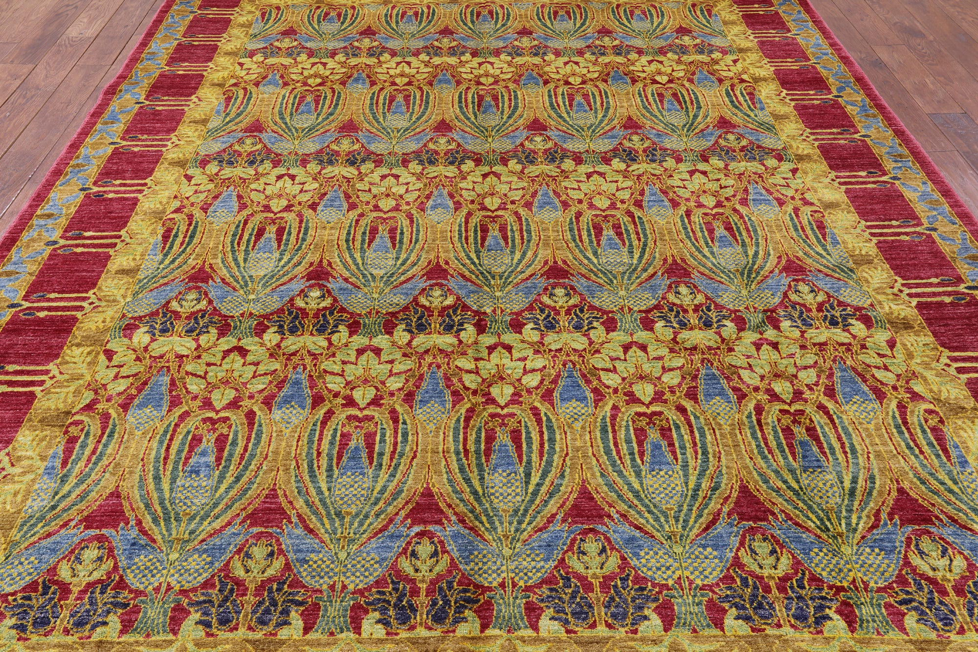 William Morris Hand Knotted Wool Area Rug - 8' 10" X 11' 7" - Golden Nile