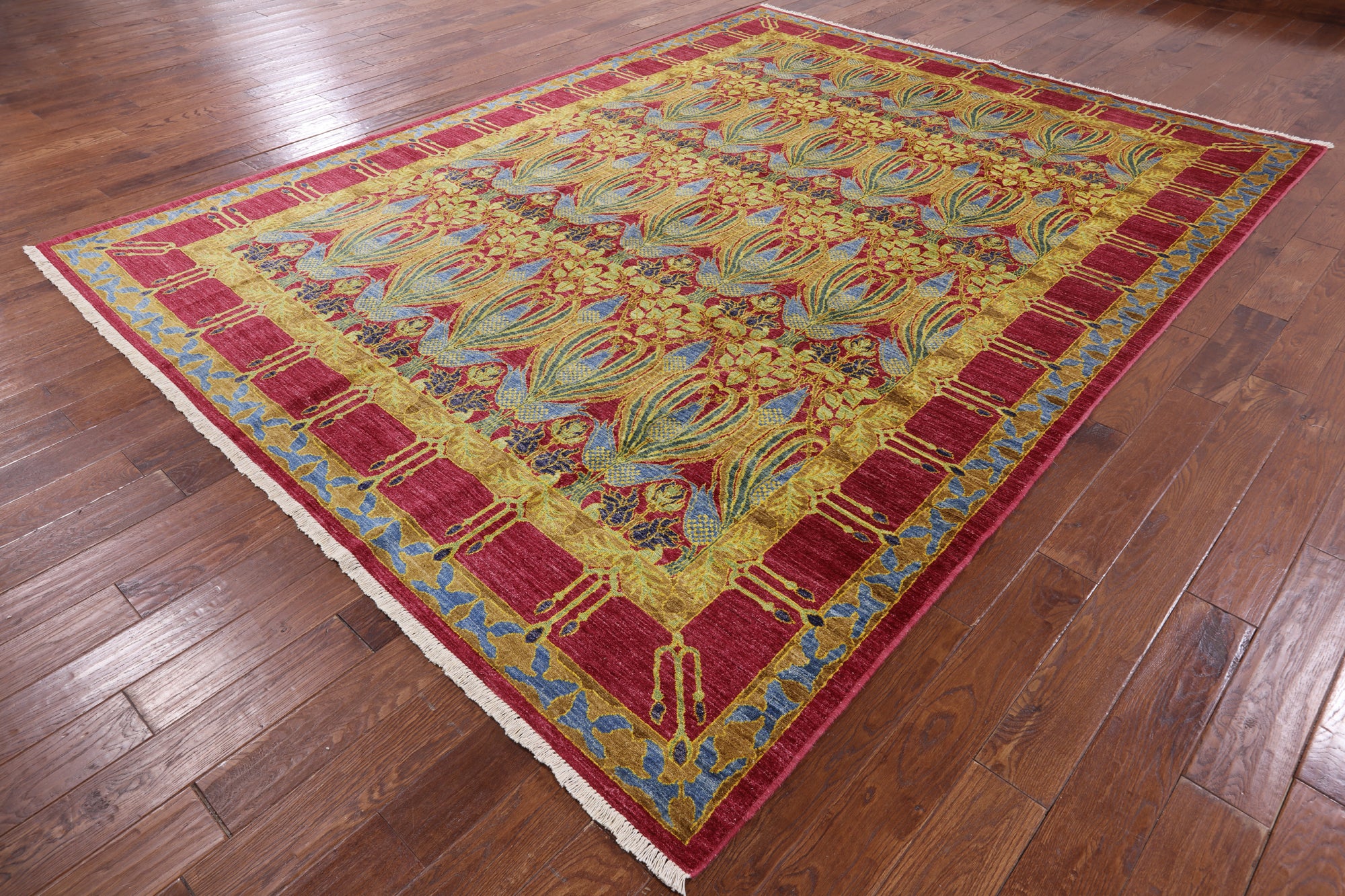 William Morris Hand Knotted Wool Area Rug - 8' 10" X 11' 7" - Golden Nile