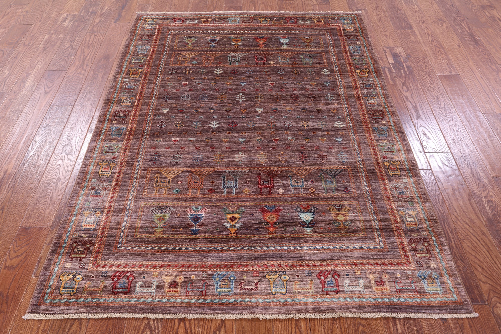 Tribal Persian Gabbeh Hand Knotted Wool Rug - 5' 1" X 6' 8" - Golden Nile