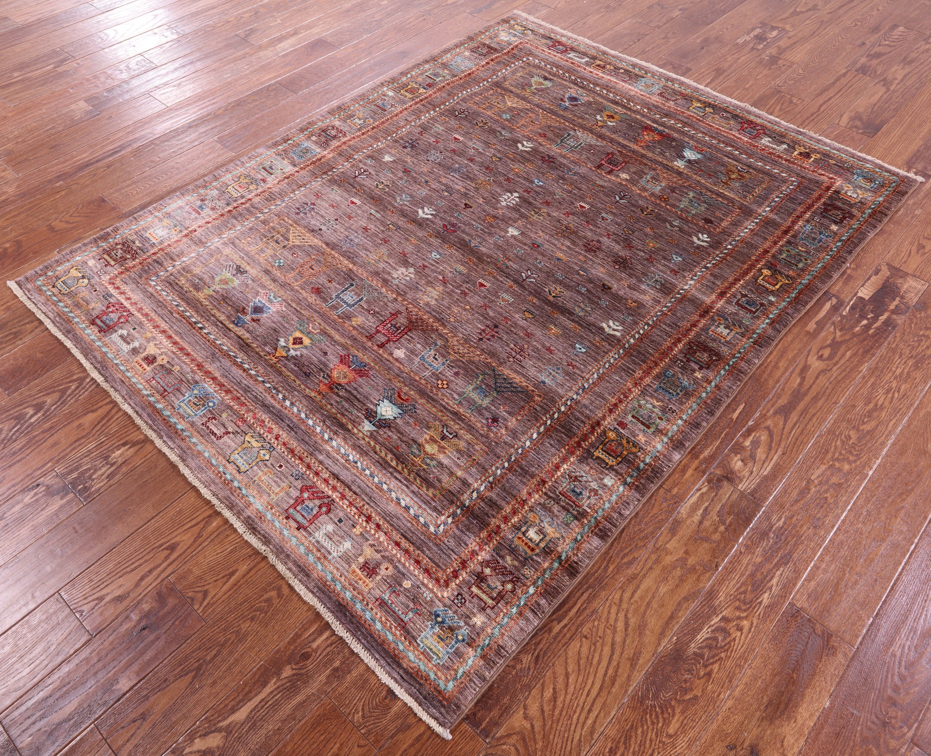 Tribal Persian Gabbeh Hand Knotted Wool Rug - 5' 1" X 6' 8" - Golden Nile