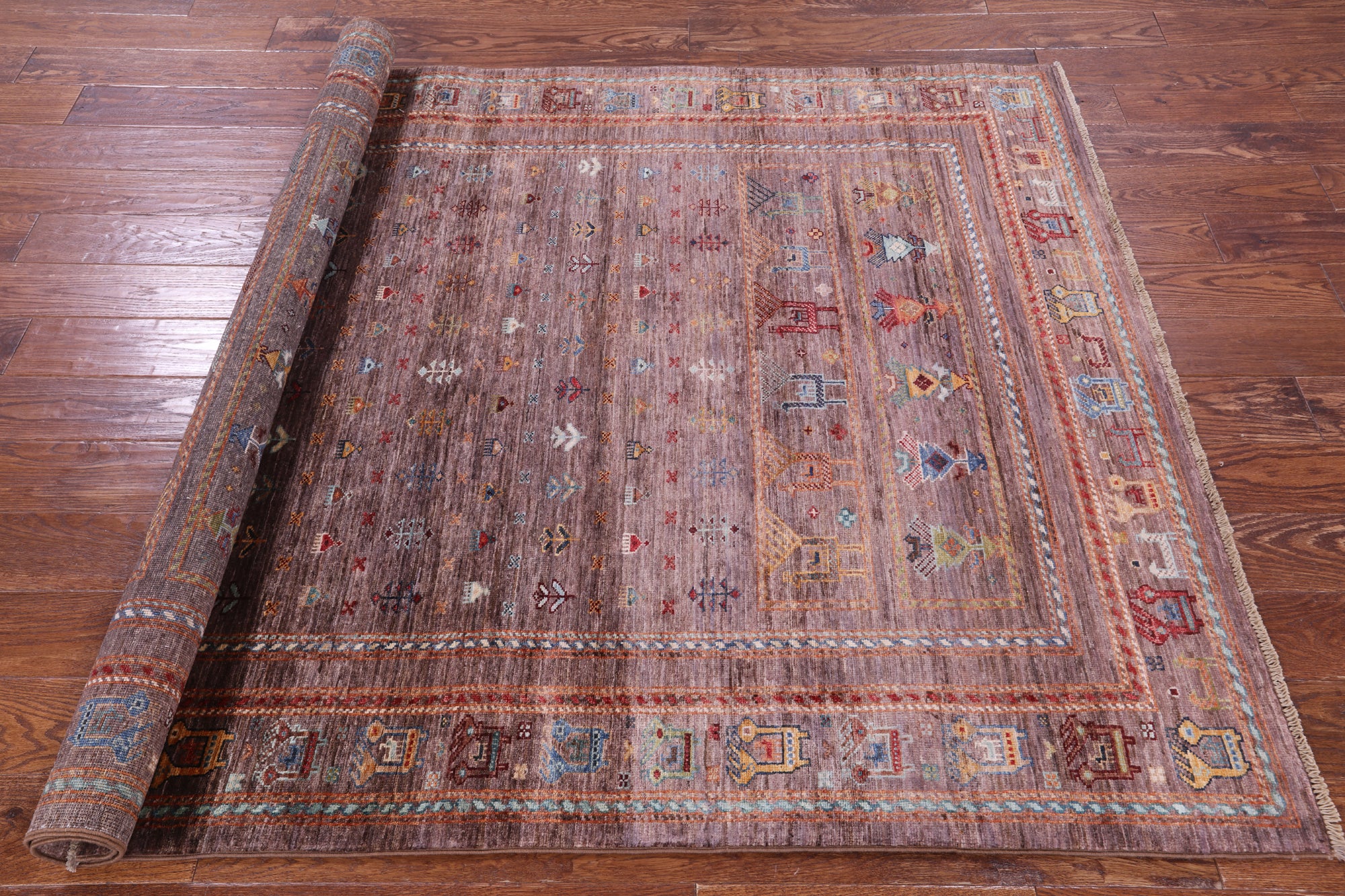 Tribal Persian Gabbeh Hand Knotted Wool Rug - 5' 1" X 6' 8" - Golden Nile