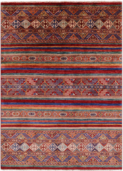 Khorjin Persian Gabbeh Hand Knotted Wool Rug - 4' 9" X 6' 7" - Golden Nile