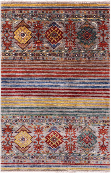 Khorjin Persian Gabbeh Hand Knotted Wool Rug - 3' 3" X 5' 1" - Golden Nile