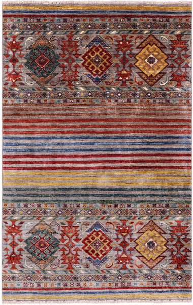 Khorjin Persian Gabbeh Hand Knotted Wool Rug - 3' 3" X 5' 1" - Golden Nile