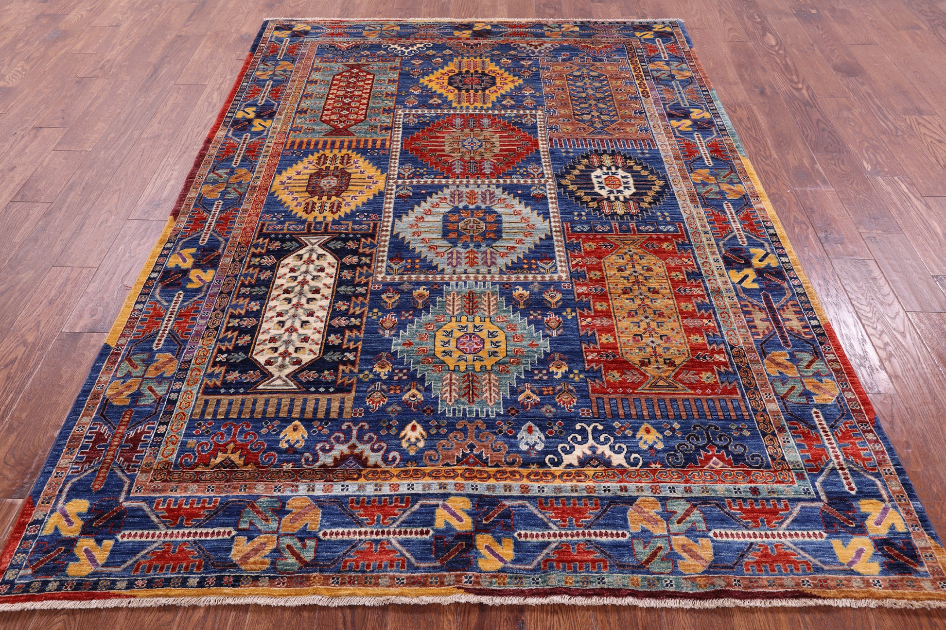 Blue Persian Fine Serapi Hand Knotted Wool Rug - 6' 0" X 8' 4" - Golden Nile