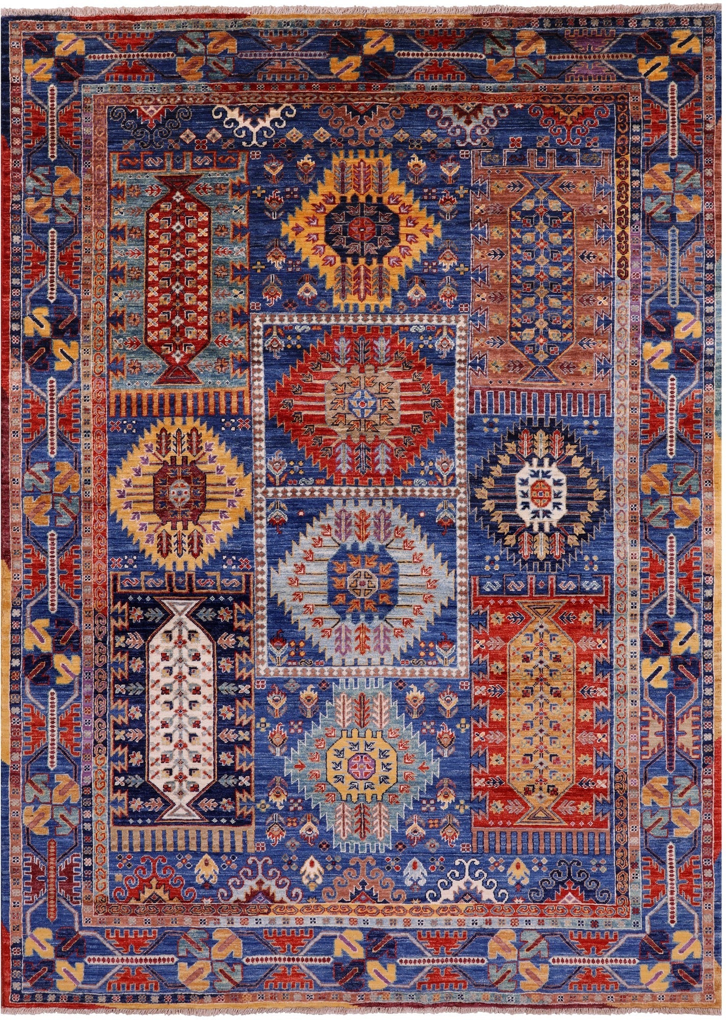 Blue Persian Fine Serapi Hand Knotted Wool Rug - 6' 0" X 8' 4" - Golden Nile