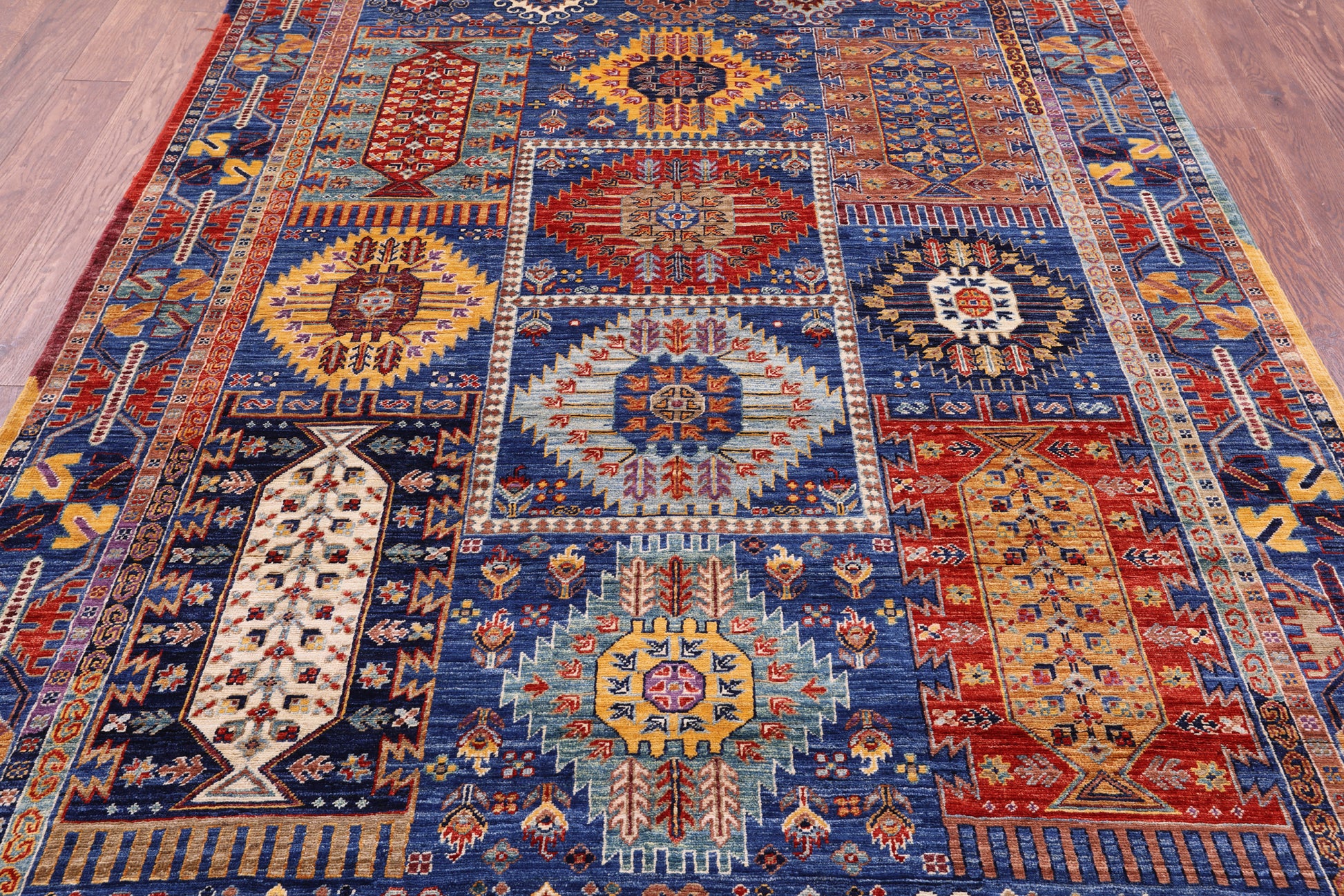Blue Persian Fine Serapi Hand Knotted Wool Rug - 6' 0" X 8' 4" - Golden Nile